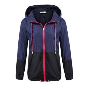 SoTeer Colorblock Windbreaker Jacket Hooded XXL Navy Black Pink